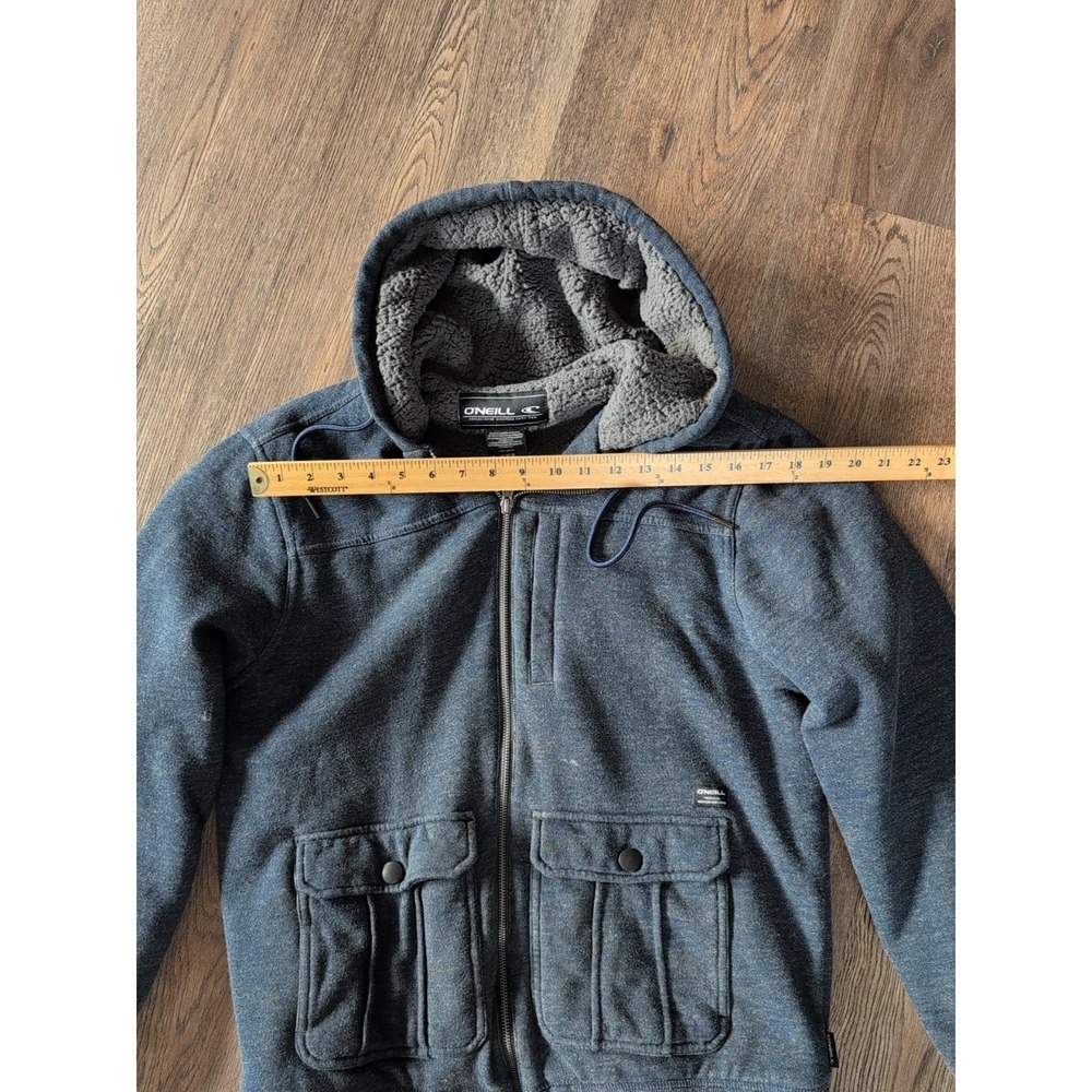 O'Neil Jacket Men's M Sherpa Fleece Hoodie Navy Full Zip Surf Skater Pockets Vtg - Picture 9 of 16